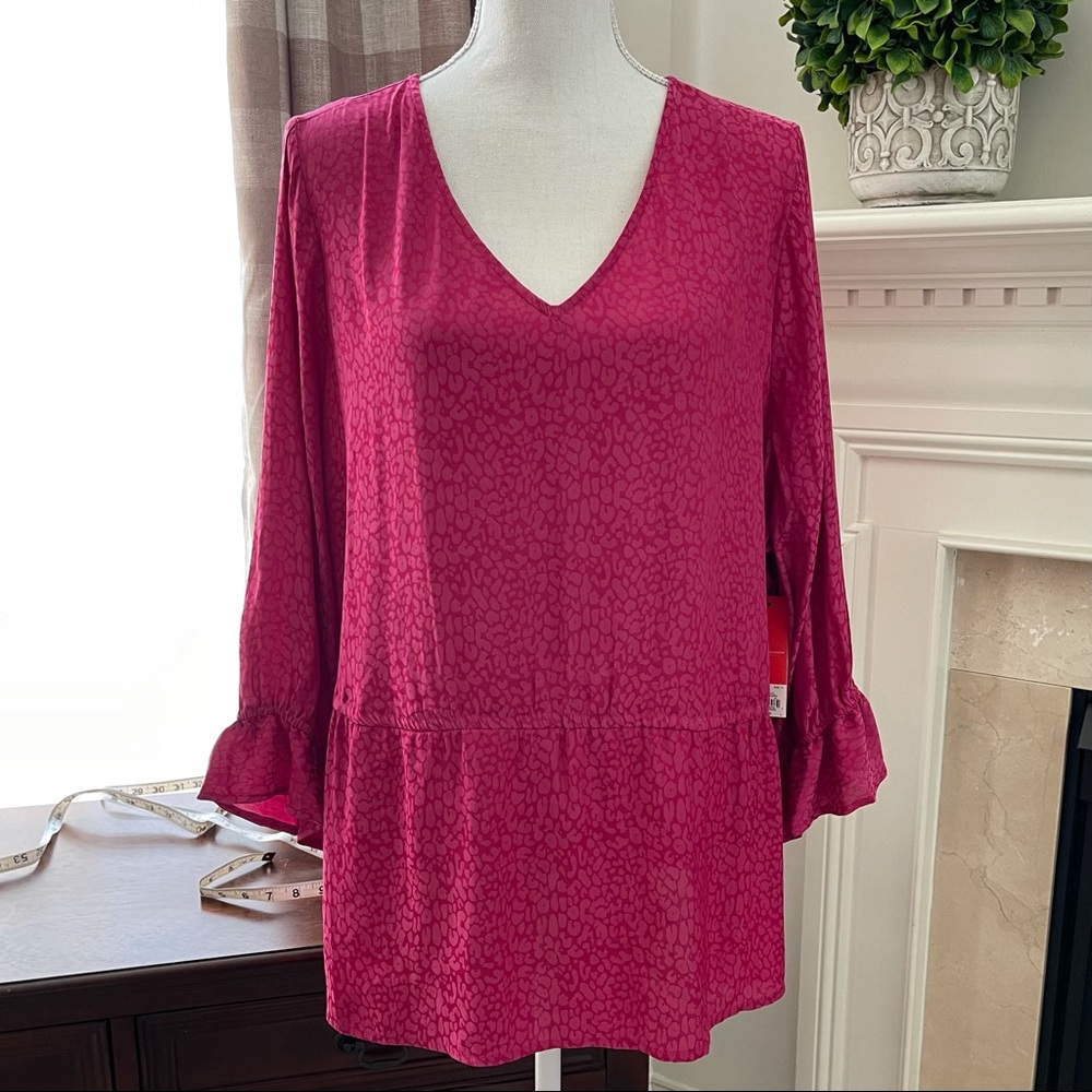 EVRI 1X Peplum Hem V-Neck Pink 3/4 Sleeve Blouse